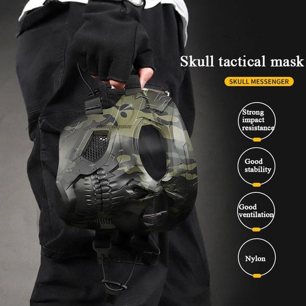 Unisex Kraniet Gyser Hjelm Maske, sort materiale, justerbare stropper, polstret med skum, egnet til airsoft og paintball