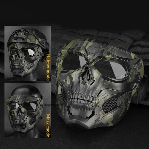 Unisex Kraniet Gyser Hjelm Maske, sort materiale, justerbare stropper, polstret med skum, egnet til airsoft og paintball