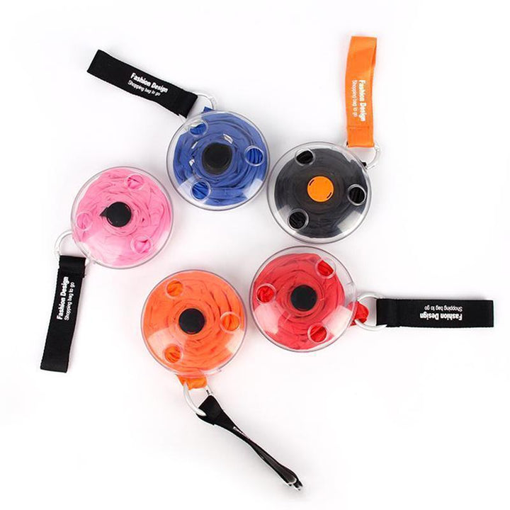 Unisex sammenklappelig disc indkøbspose, 5L Nylon; orange, sort, rød eller blå taske foldet sammen til en disk.