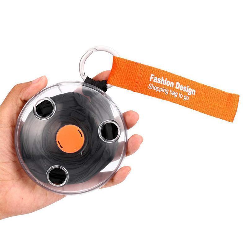 Unisex sammenklappelig disc indkøbspose, 5L Nylon; orange, sort, rød eller blå taske foldet sammen til en disk.