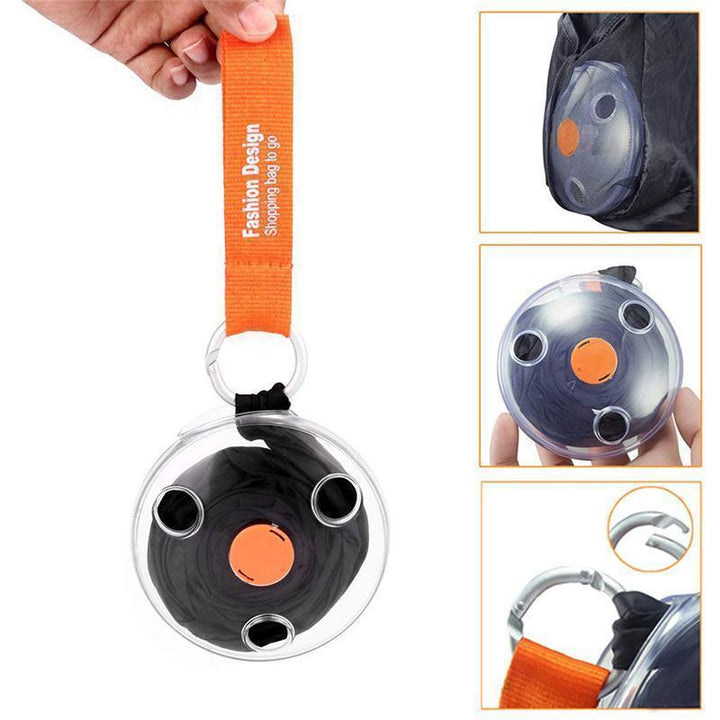Unisex sammenklappelig disc indkøbspose, 5L Nylon; orange, sort, rød eller blå taske foldet sammen til en disk.