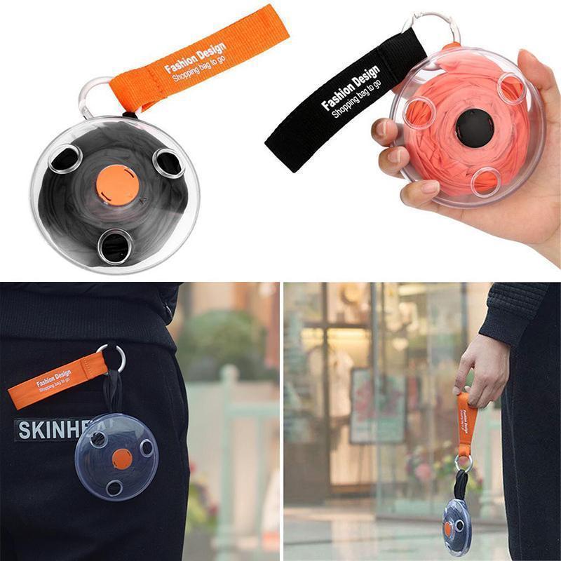 Unisex sammenklappelig disc indkøbspose, 5L Nylon; orange, sort, rød eller blå taske foldet sammen til en disk.