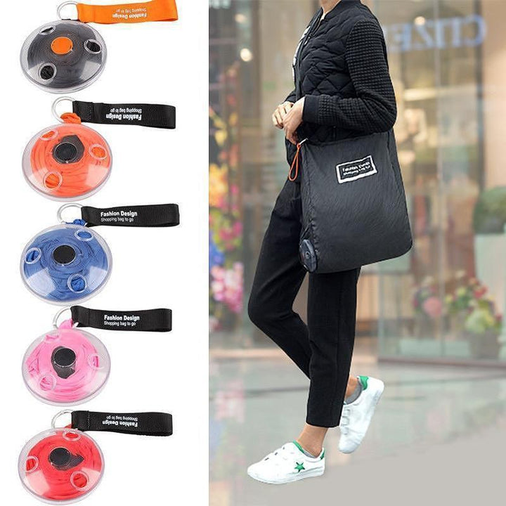 Unisex sammenklappelig disc indkøbspose, 5L Nylon; orange, sort, rød eller blå taske foldet sammen til en disk.