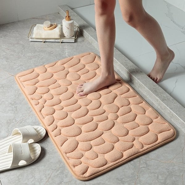 Unisex korallifrotee kylpyhuonematto, pehmeä ja pörröinen, liukastumisenestolla; kivimäinen kuvio ja nopea imukyky.