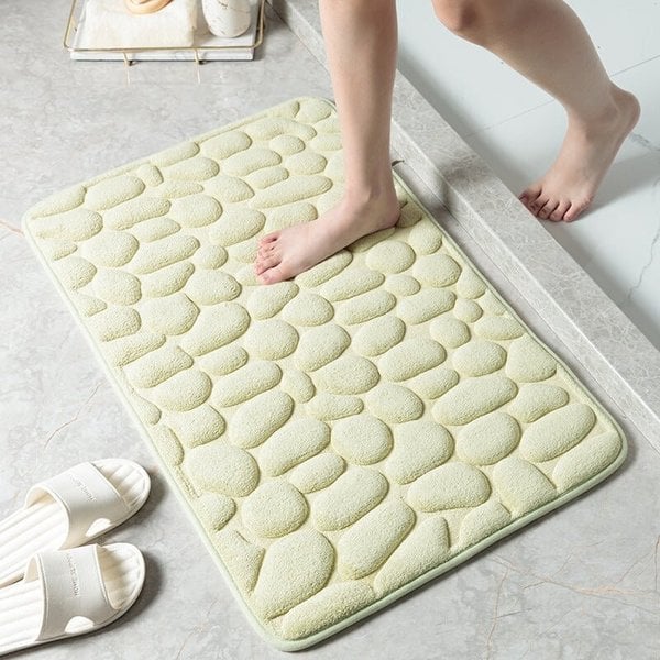 Unisex korallifrotee kylpyhuonematto, pehmeä ja pörröinen, liukastumisenestolla; kivimäinen kuvio ja nopea imukyky.