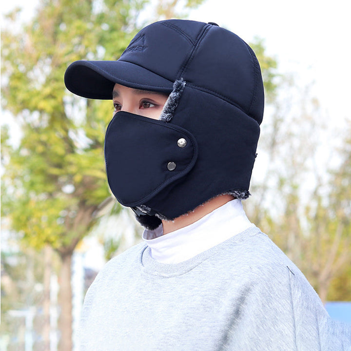 Unisex varm vinterhat med maske, sort imiteret pels, beskytter hoved, ører og ansigt til vinter.