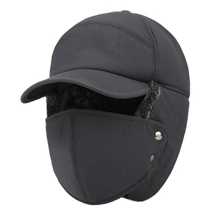Unisex varm vinterhat med maske, sort imiteret pels, beskytter hoved, ører og ansigt til vinter.