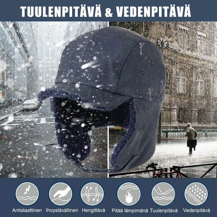 Unisex varm vinterhat med maske, sort imiteret pels, beskytter hoved, ører og ansigt til vinter.