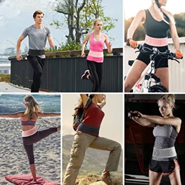 Unisex multifunktionel åndbar lændetaske til sport, grå og sort, fire lommer, stilfuldt og ergonomisk design.