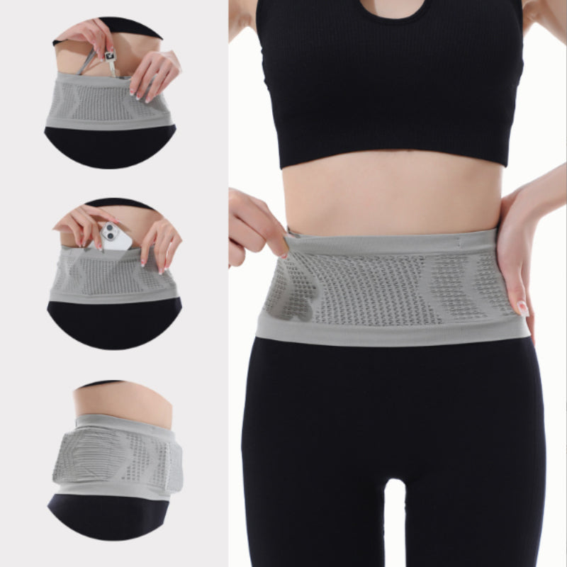 Unisex multifunktionel åndbar lændetaske til sport, grå og sort, fire lommer, stilfuldt og ergonomisk design.