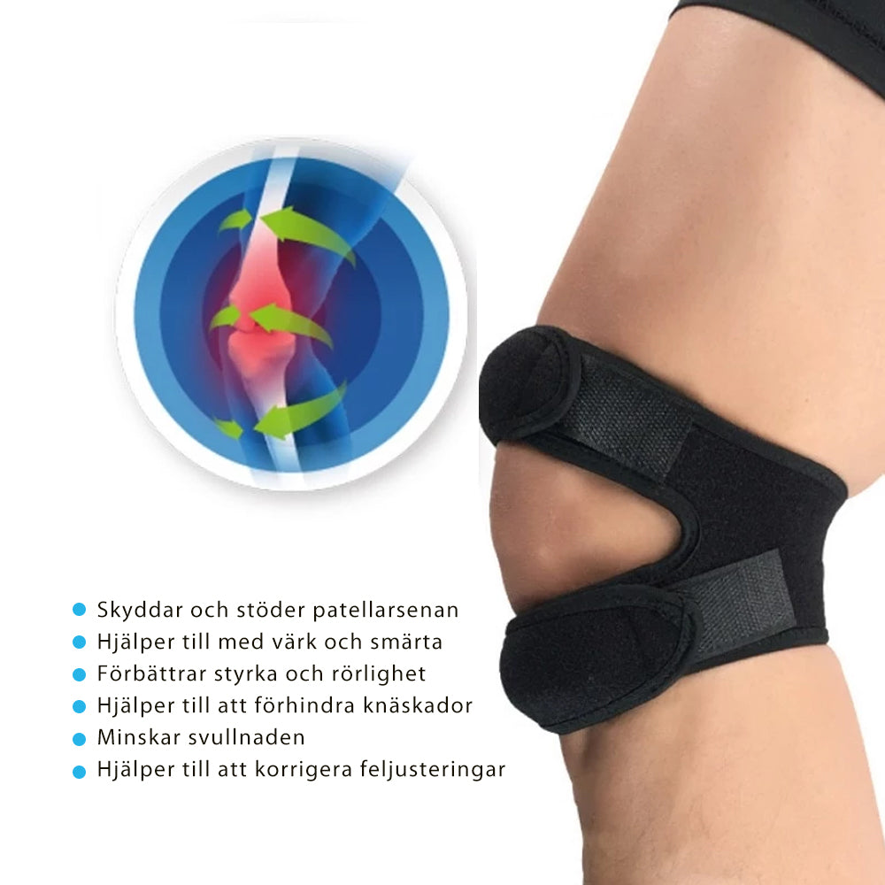 Unisex knæstøtter til smertelindring, sorte, med målrettet kompression, åndbart materiale, knæstøtte og stabilitet.