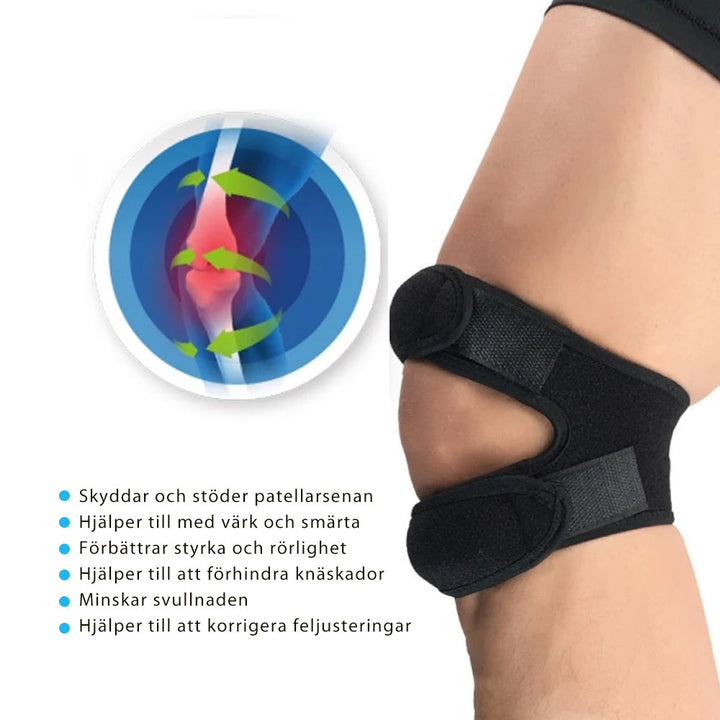 Unisex knæstøtter til smertelindring, sorte, med målrettet kompression, åndbart materiale, knæstøtte og stabilitet.