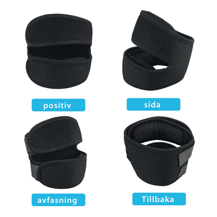 Unisex knæstøtter til smertelindring, sorte, med målrettet kompression, åndbart materiale, knæstøtte og stabilitet.
