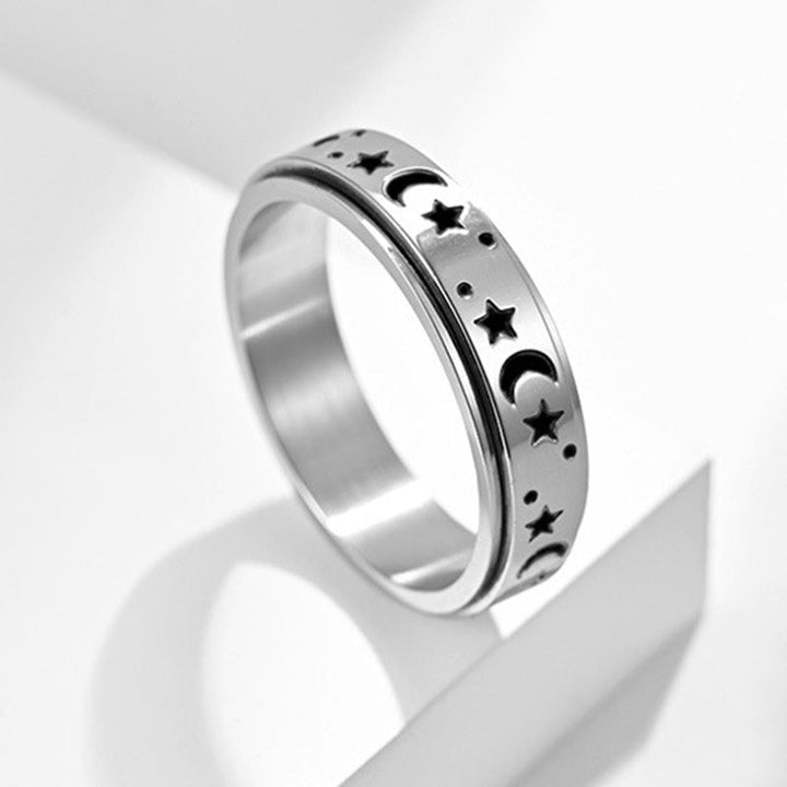 Unisex drejelig sølvring med stjerne- og månemotiv, sterlingsølv, stilfuldt retrodesign, velegnet til mænd og kvinder