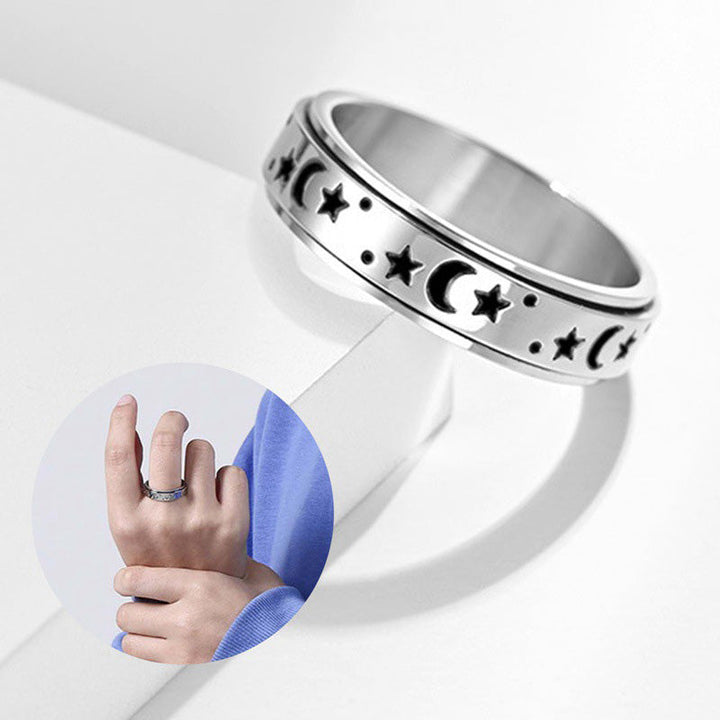 Unisex drejelig sølvring med stjerne- og månemotiv, sterlingsølv, stilfuldt retrodesign, velegnet til mænd og kvinder