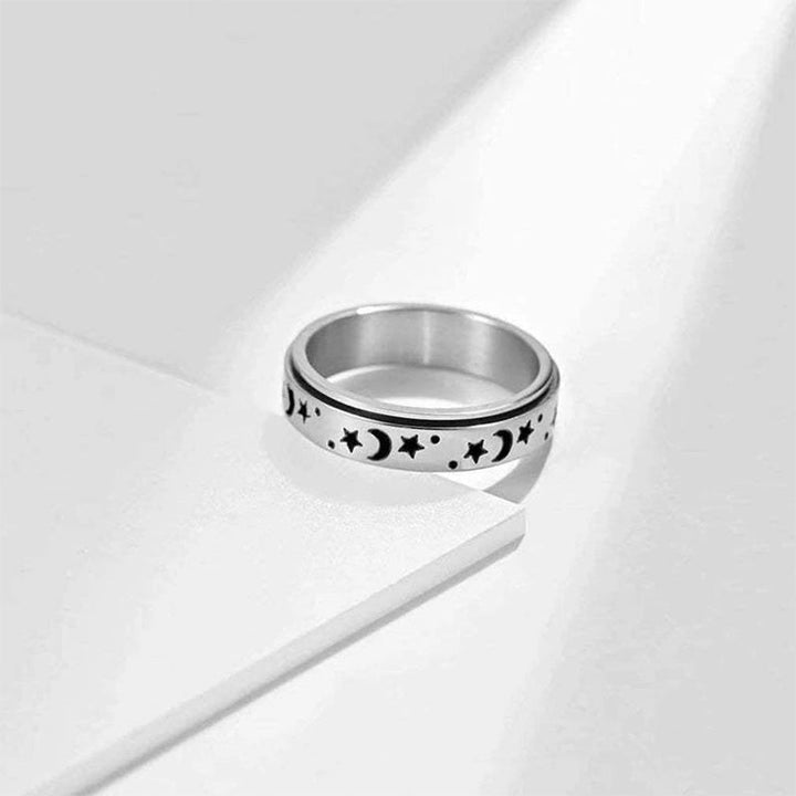 Unisex drejelig sølvring med stjerne- og månemotiv, sterlingsølv, stilfuldt retrodesign, velegnet til mænd og kvinder