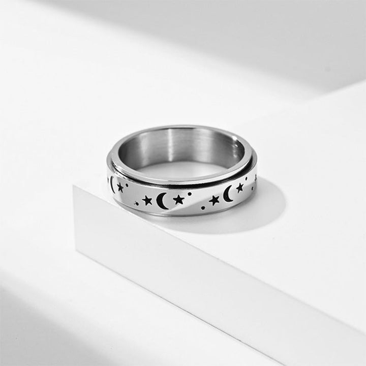 Unisex drejelig sølvring med stjerne- og månemotiv, sterlingsølv, stilfuldt retrodesign, velegnet til mænd og kvinder
