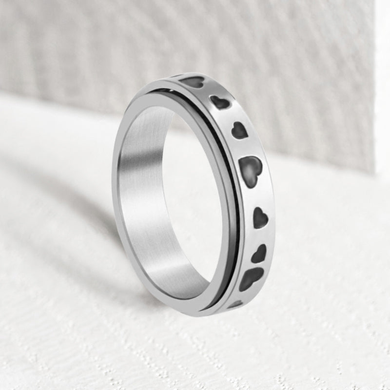 Unisex spinner ring, rustfrit stål, cirkulært design, stressaflastende smykke, stilfuldt og holdbart.