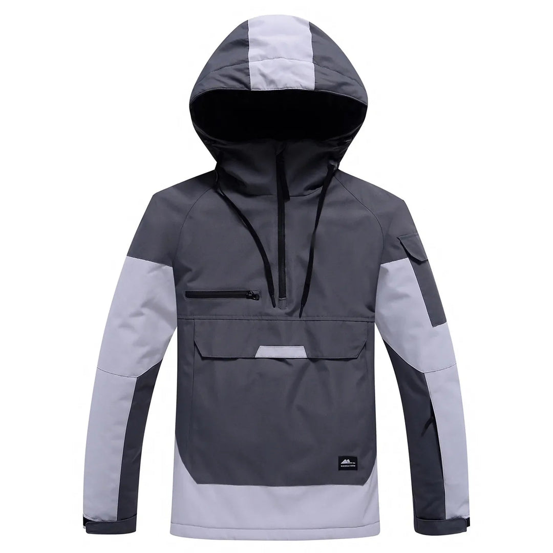Unisex vinterjakke med hætte, moderne design, varmt for, vandafvisende, justerbar hætte, grå farve.