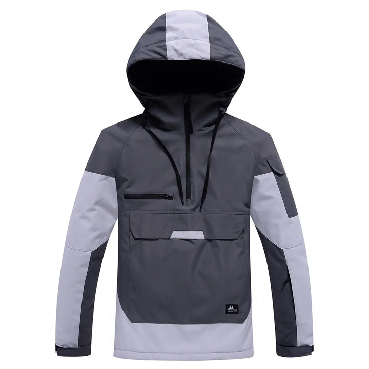 Unisex vinterjakke med hætte, moderne design, varmt for, vandafvisende, justerbar hætte, grå farve.