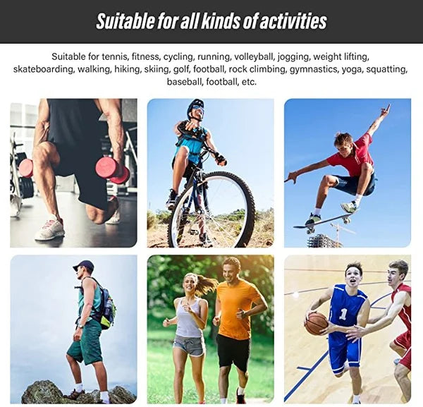 Unisex urheilullinen polvituki joustavalla materiaalilla, ergonominen muoto, kolminkertainen kudos, sininen sävy.