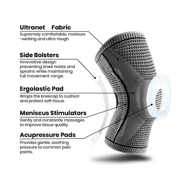 Unisex urheilullinen polvituki joustavalla materiaalilla, ergonominen muoto, kolminkertainen kudos, sininen sävy.
