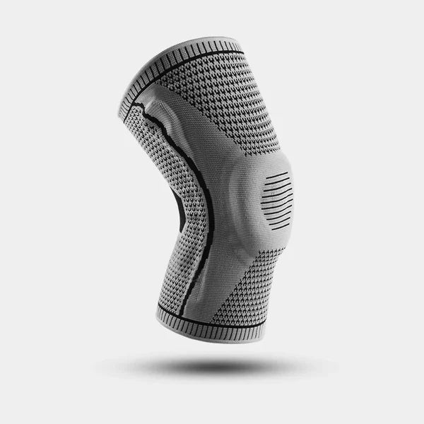 Unisex urheilullinen polvituki joustavalla materiaalilla, ergonominen muoto, kolminkertainen kudos, sininen sävy.