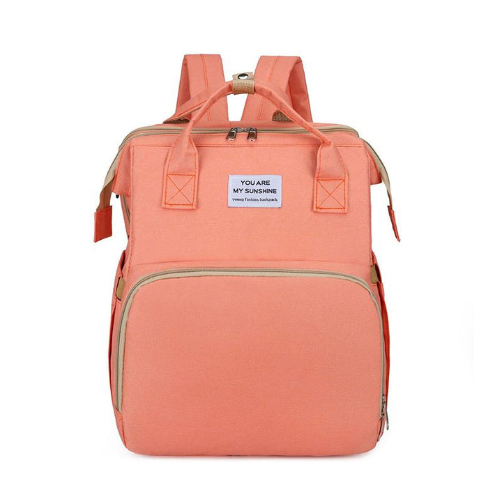 Unisex babyplejerep med seng, mange lommer til babyudstyr, foldet sammen, gråt Oxford-stof.