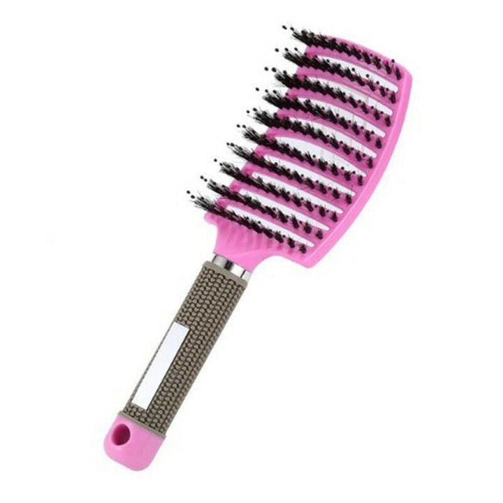 Unisex børste til hårpleje med vildsvinebørster og nylonspidser, i lilla farve.