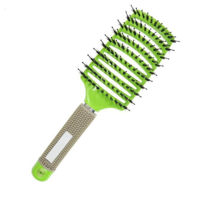 Unisex børste til hårpleje med vildsvinebørster og nylonspidser, i lilla farve.