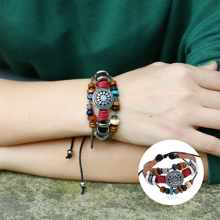 Unisex vintage læderarmbånd, justerbart, sort læder, antikke sølvdetaljer, retrostil, unisex tilbehør.