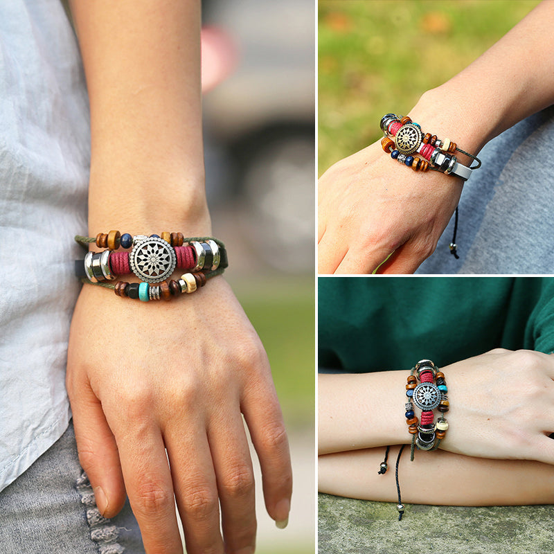 Unisex vintage læderarmbånd, justerbart, sort læder, antikke sølvdetaljer, retrostil, unisex tilbehør.