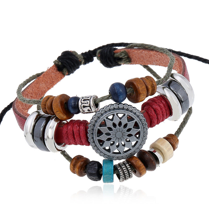 Unisex vintage læderarmbånd, justerbart, sort læder, antikke sølvdetaljer, retrostil, unisex tilbehør.
