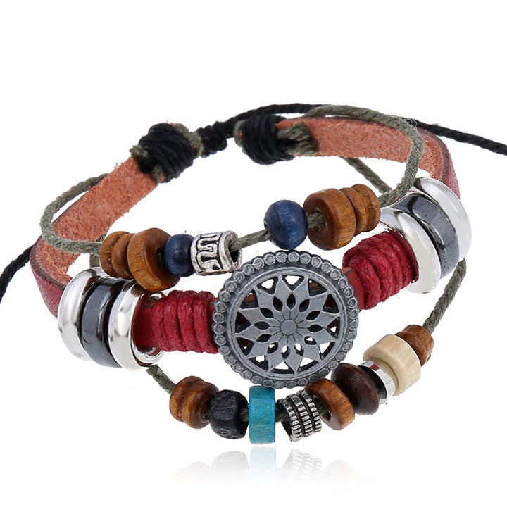 Unisex vintage læderarmbånd, justerbart, sort læder, antikke sølvdetaljer, retrostil, unisex tilbehør.