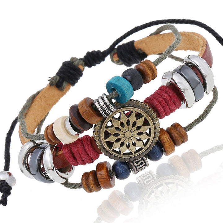 Unisex vintage læderarmbånd, justerbart, sort læder, antikke sølvdetaljer, retrostil, unisex tilbehør.