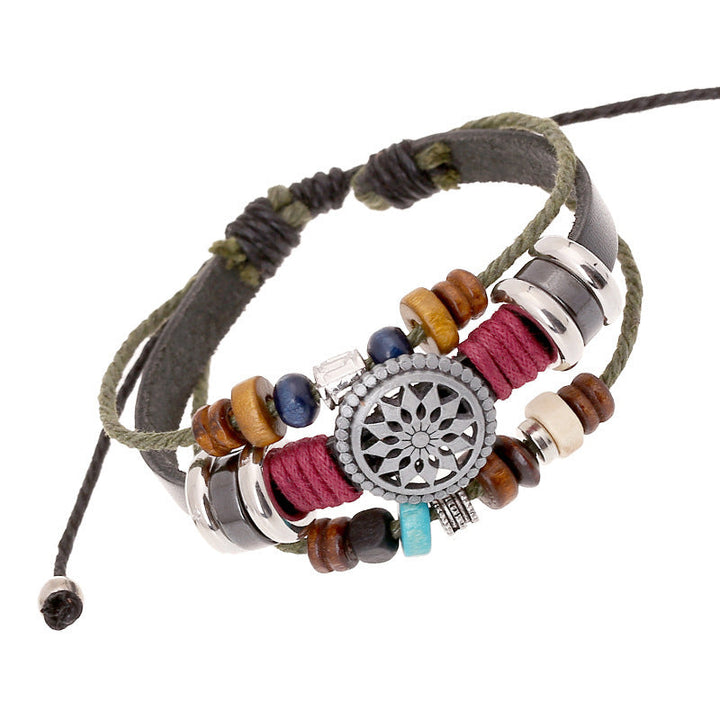 Unisex vintage læderarmbånd, justerbart, sort læder, antikke sølvdetaljer, retrostil, unisex tilbehør.