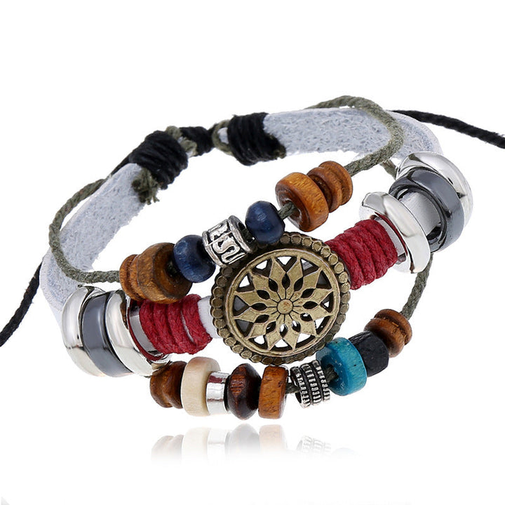 Unisex vintage læderarmbånd, justerbart, sort læder, antikke sølvdetaljer, retrostil, unisex tilbehør.