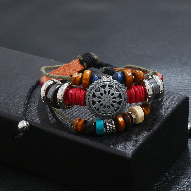 Unisex vintage læderarmbånd, justerbart, sort læder, antikke sølvdetaljer, retrostil, unisex tilbehør.