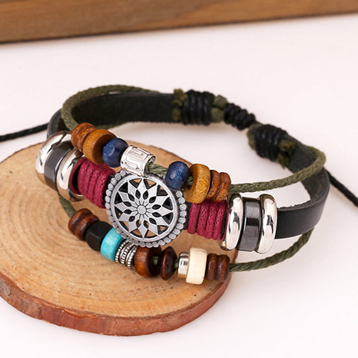 Unisex vintage læderarmbånd, justerbart, sort læder, antikke sølvdetaljer, retrostil, unisex tilbehør.