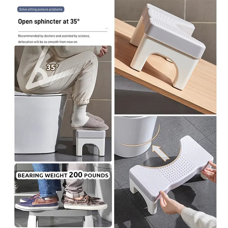 Universel toiletsskammel, minimalistisk grå, gul, blå og hvidt design, kompakt størrelse til badeværelset.