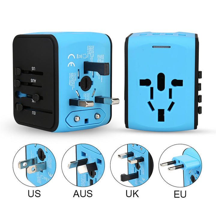 "Universaali matkapistokeadapteri 4 USB-portilla, musta, tukee US, UK, EU, AU pistokkeita, kompakti ja kannettava, elektronii
