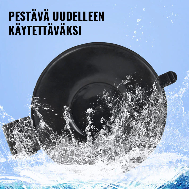 Universel sort mobilholder, elegant design, stærk montering på forskellige overflader, enhåndsbetjening.
