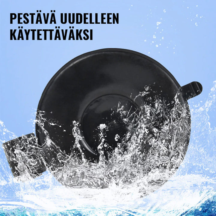 Universel sort mobilholder, elegant design, stærk montering på forskellige overflader, enhåndsbetjening.