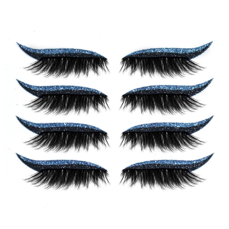 Demonstration af genanvendelige kunstige øjenvipper og eyeliner-klistermærker, cat-eye stil, vandtæt, 7 farvevalg, let design