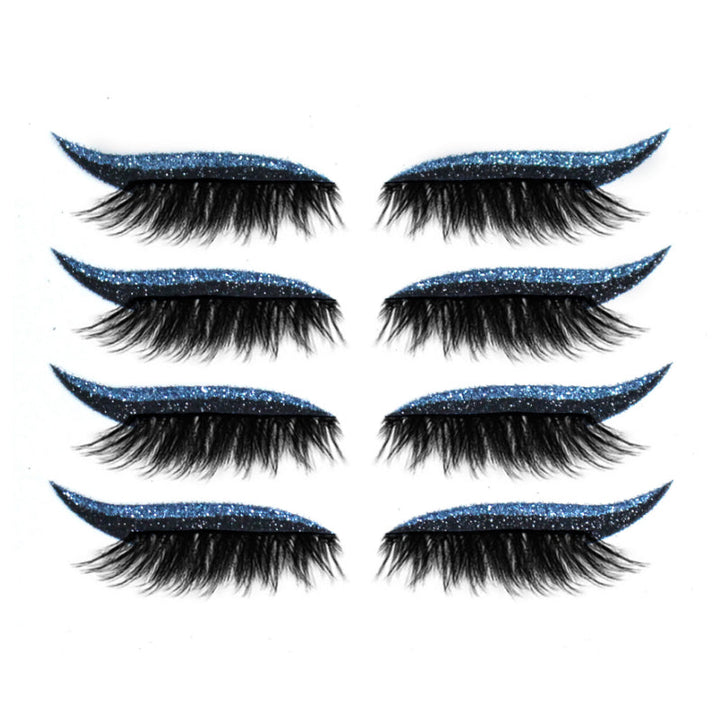 Demonstration af genanvendelige kunstige øjenvipper og eyeliner-klistermærker, cat-eye stil, vandtæt, 7 farvevalg, let design