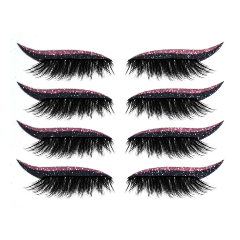 Demonstration af genanvendelige kunstige øjenvipper og eyeliner-klistermærker, cat-eye stil, vandtæt, 7 farvevalg, let design