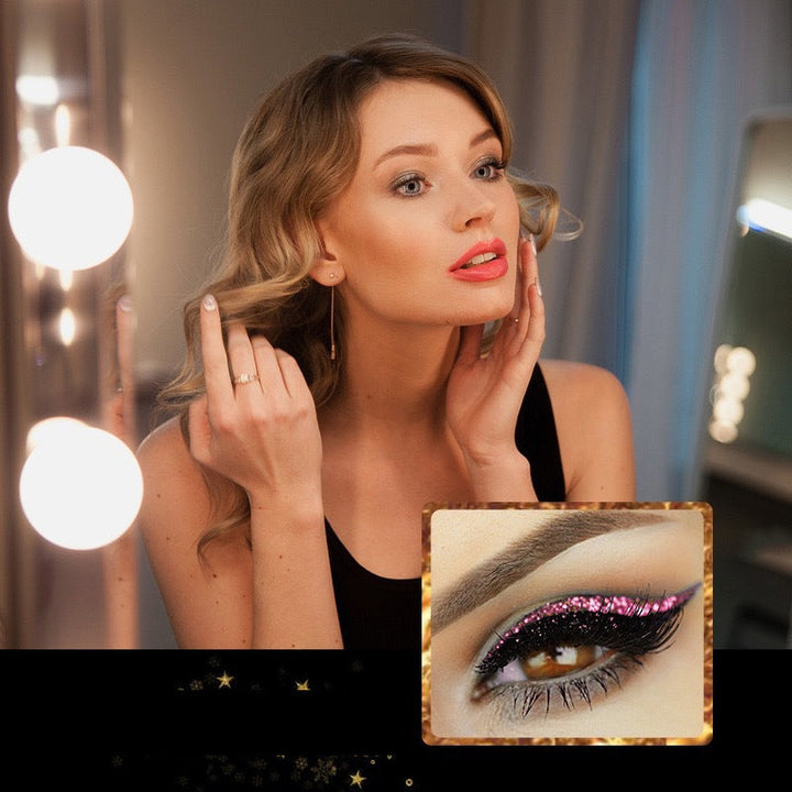 Demonstration af genanvendelige kunstige øjenvipper og eyeliner-klistermærker, cat-eye stil, vandtæt, 7 farvevalg, let design