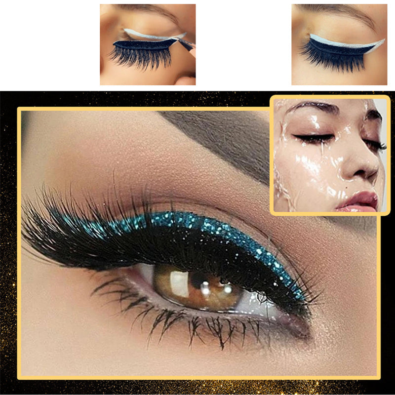 Demonstration af genanvendelige kunstige øjenvipper og eyeliner-klistermærker, cat-eye stil, vandtæt, 7 farvevalg, let design