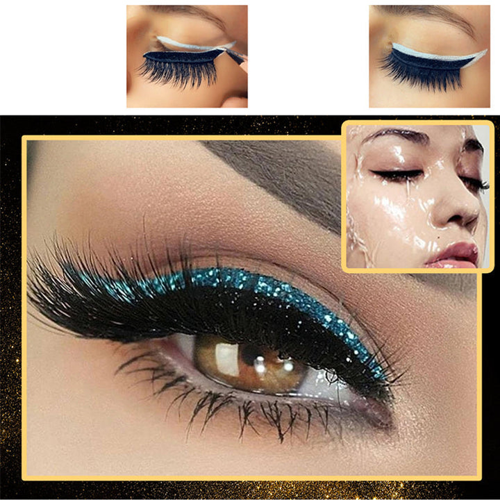 Demonstration af genanvendelige kunstige øjenvipper og eyeliner-klistermærker, cat-eye stil, vandtæt, 7 farvevalg, let design