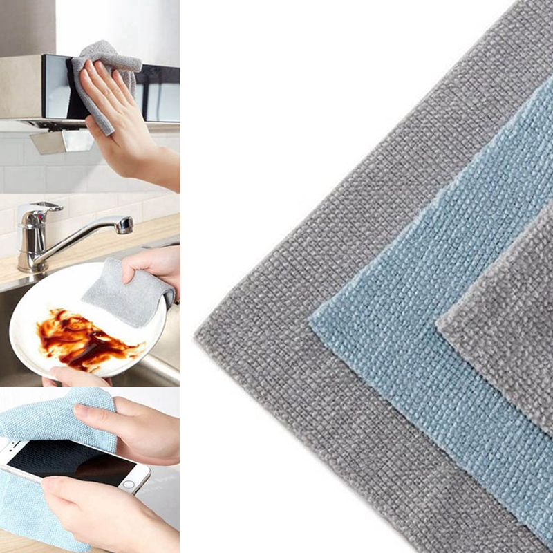 Grå absorberende mikrofiber køkkenhåndklæder til rengøring, alsidige og økologiske.